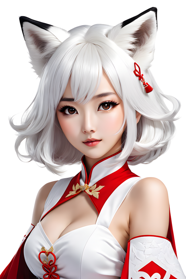 AI generated Fox girl cute transparent background png