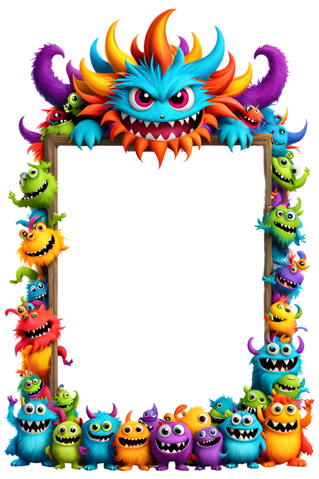 AI generated Monster border frame, cute monster border, copy space area png