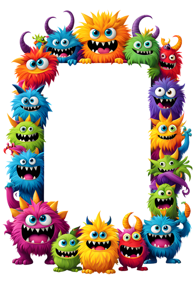AI generated Monster border frame, cute monster border, copy space area png