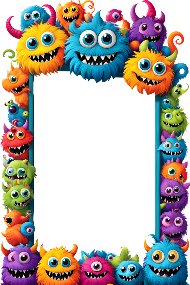 AI generated Monster border frame, cute monster border, copy space area png