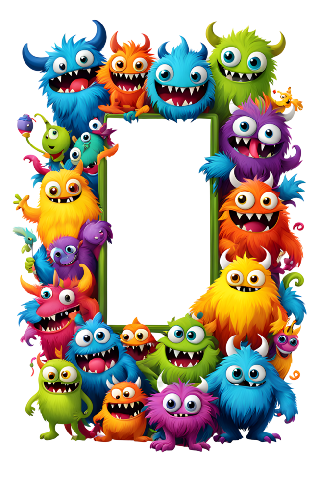 AI generated Monster border frame, cute monster border, copy space area png