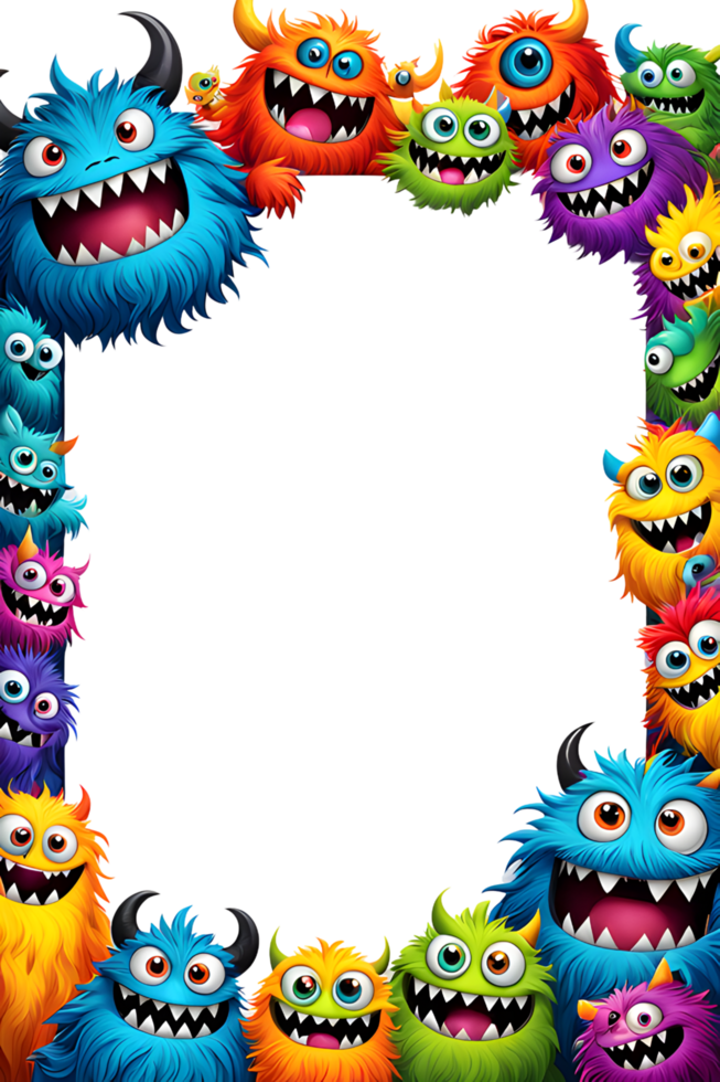 AI generated Monster border frame, cute monster border, copy space area png