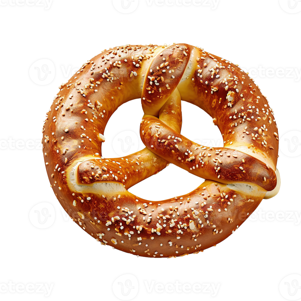 AI generated Bavarian pretzel with sesame seeds isolated on transparent background png