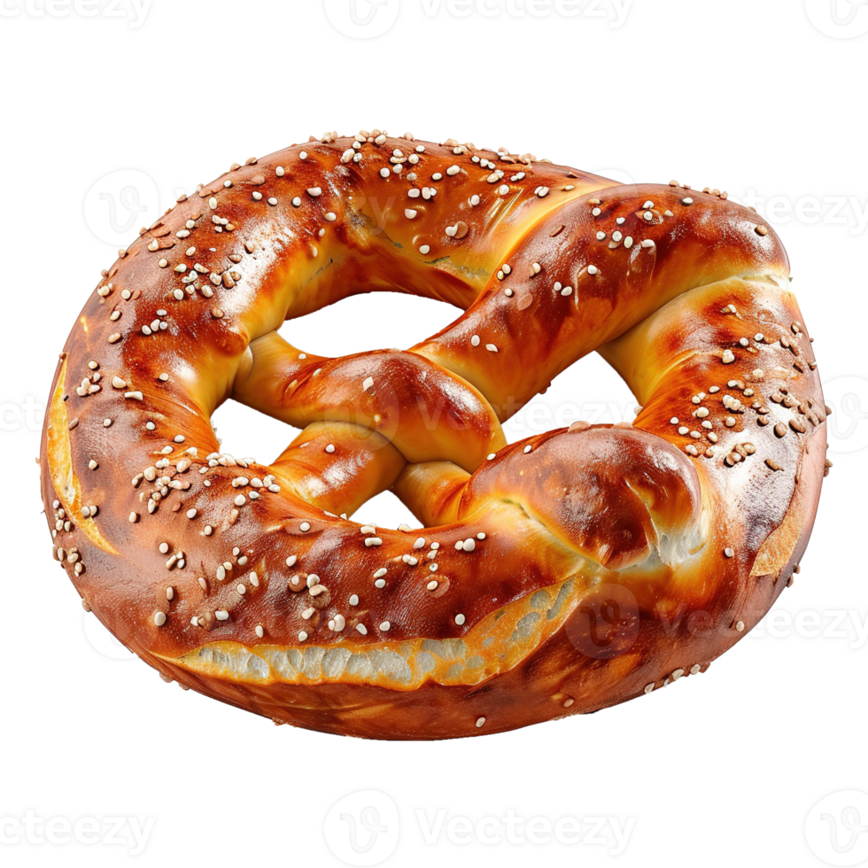 AI generated Bavarian pretzel with sesame seeds isolated on transparent background png