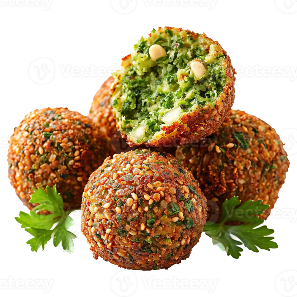 AI generated Falafel ball with parsley and spices isolated on transparent background png
