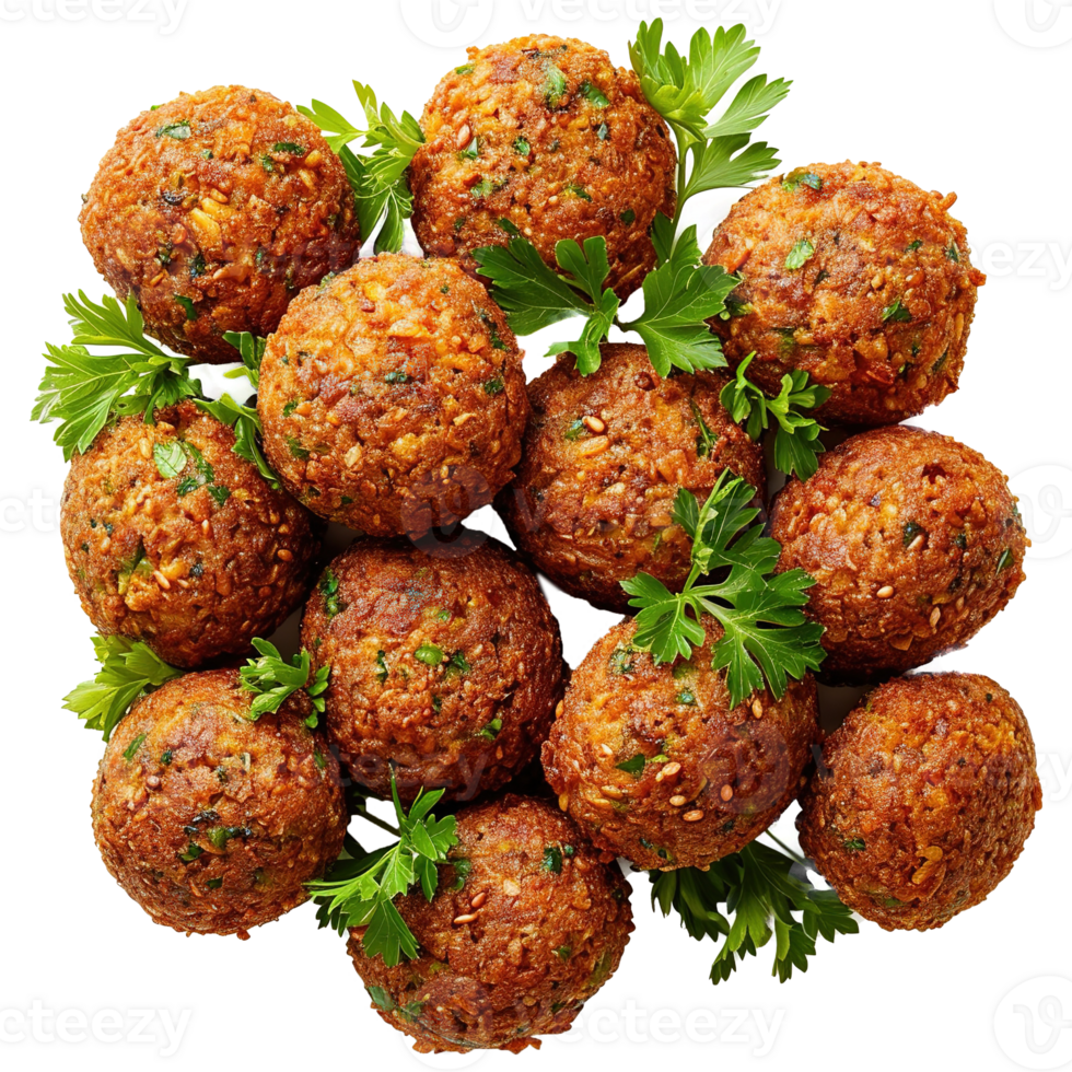 AI generated Falafel ball with parsley and spices isolated on transparent background png