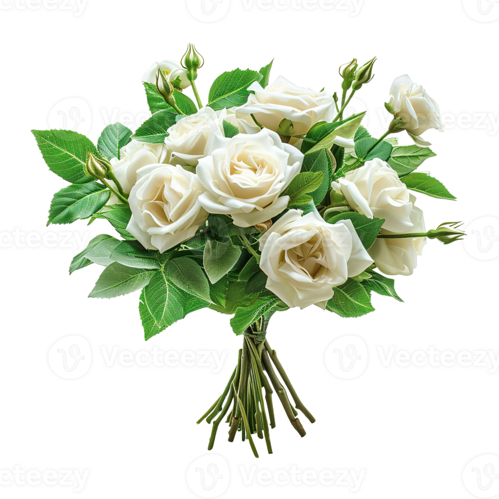 AI generated Beautiful wedding bouquet of white roses isolated on transparent background png