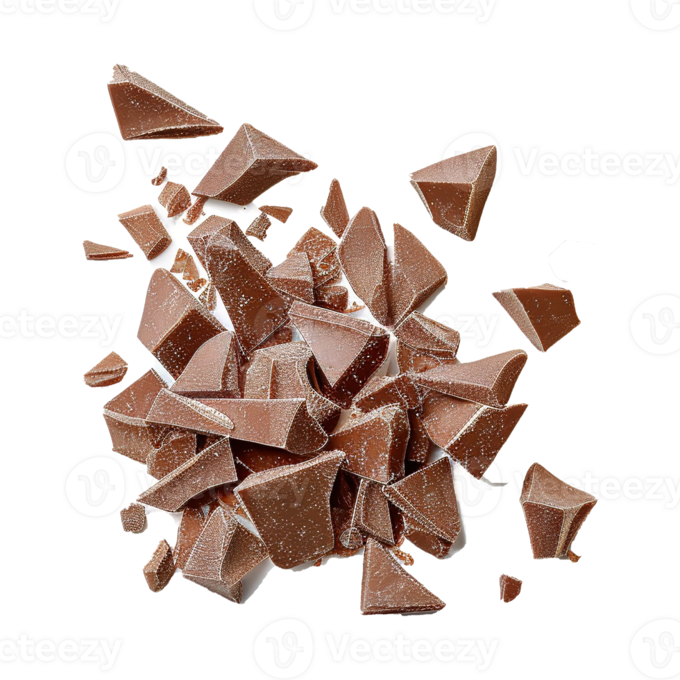 AI generated dark chocolate chunks isolated on transparent background png