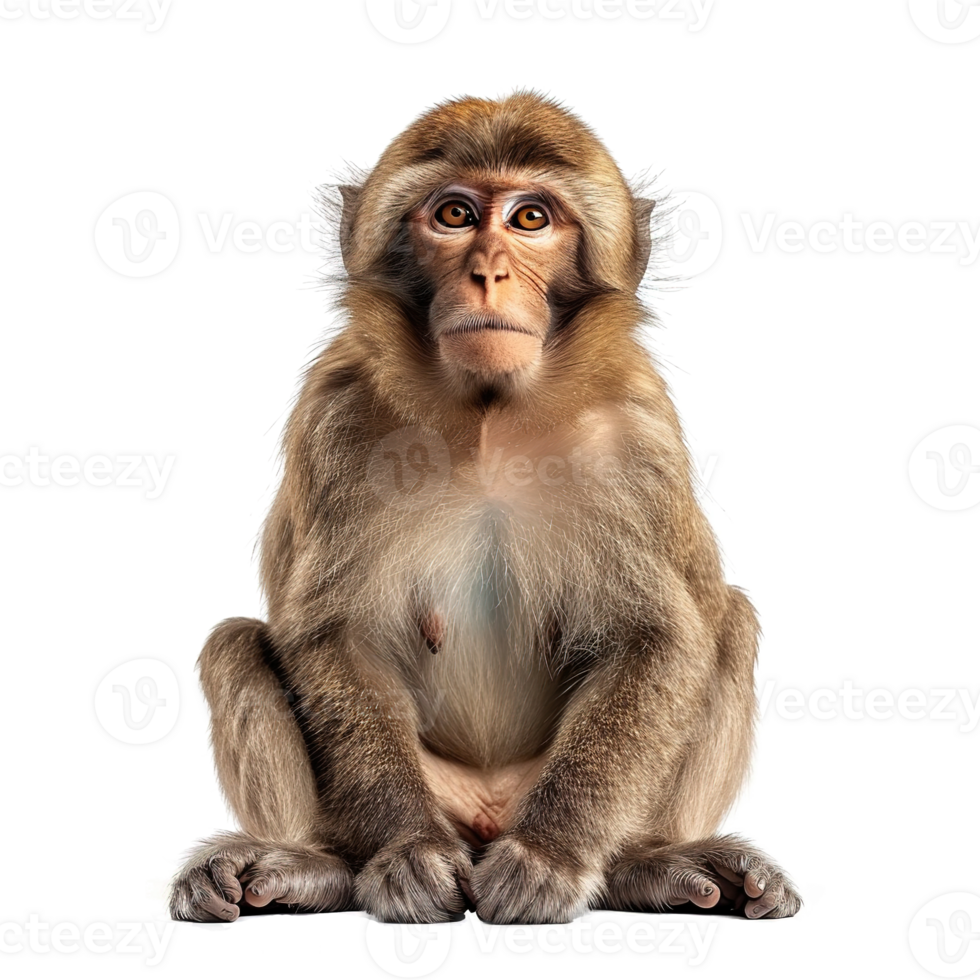 AI generated Monkey sitting and looking at the camera isolated on transparent background png