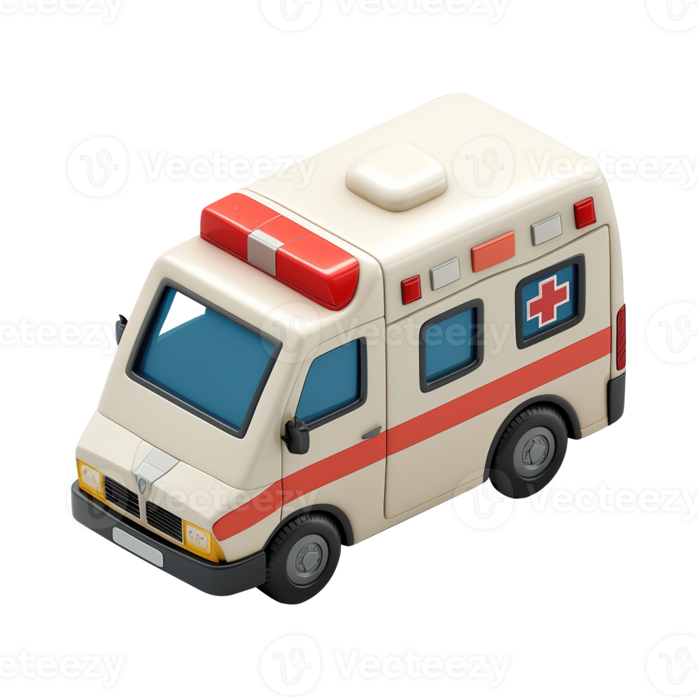 AI generated Ambulance car 3d icon isolated on transparent background png