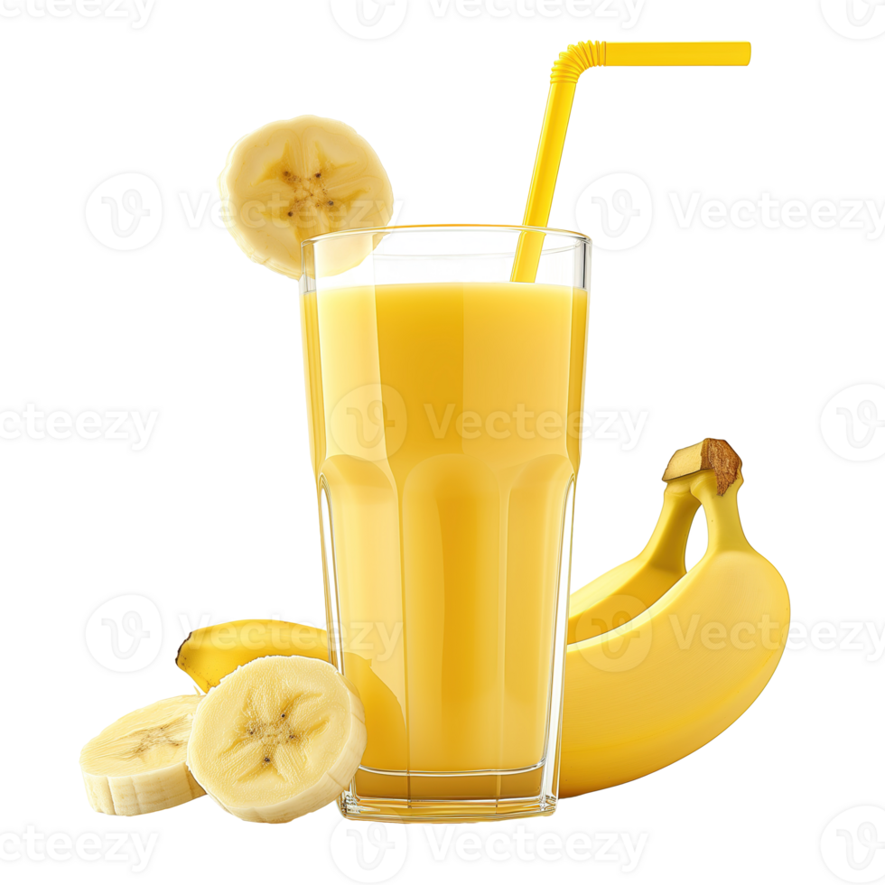 AI generated Banana smoothie in glass isolated on transparent background png