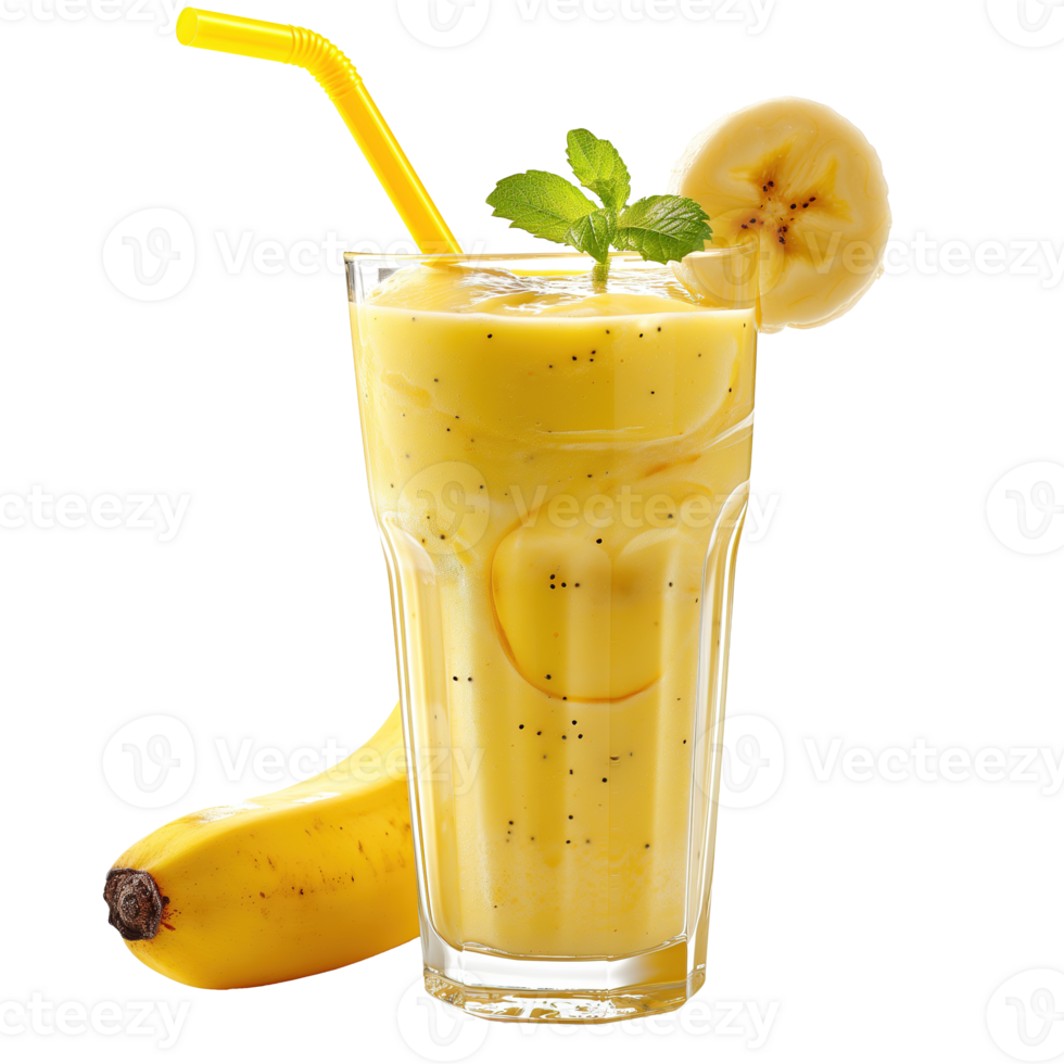 AI generated Banana smoothie in glass isolated on transparent background png