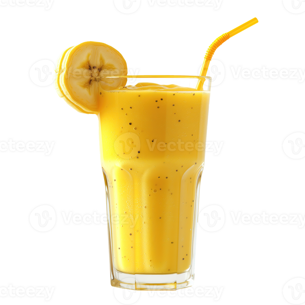 AI generated Banana smoothie in glass isolated on transparent background png