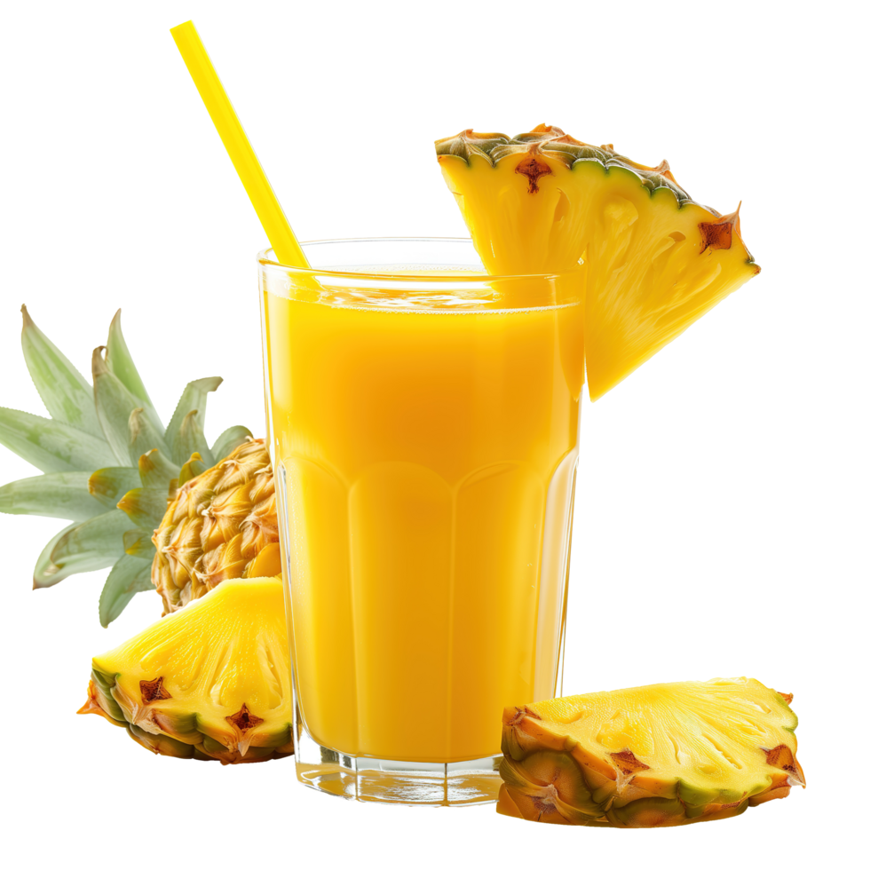 ai generado piña jugo en un vaso con un Paja aislado en transparente antecedentes png