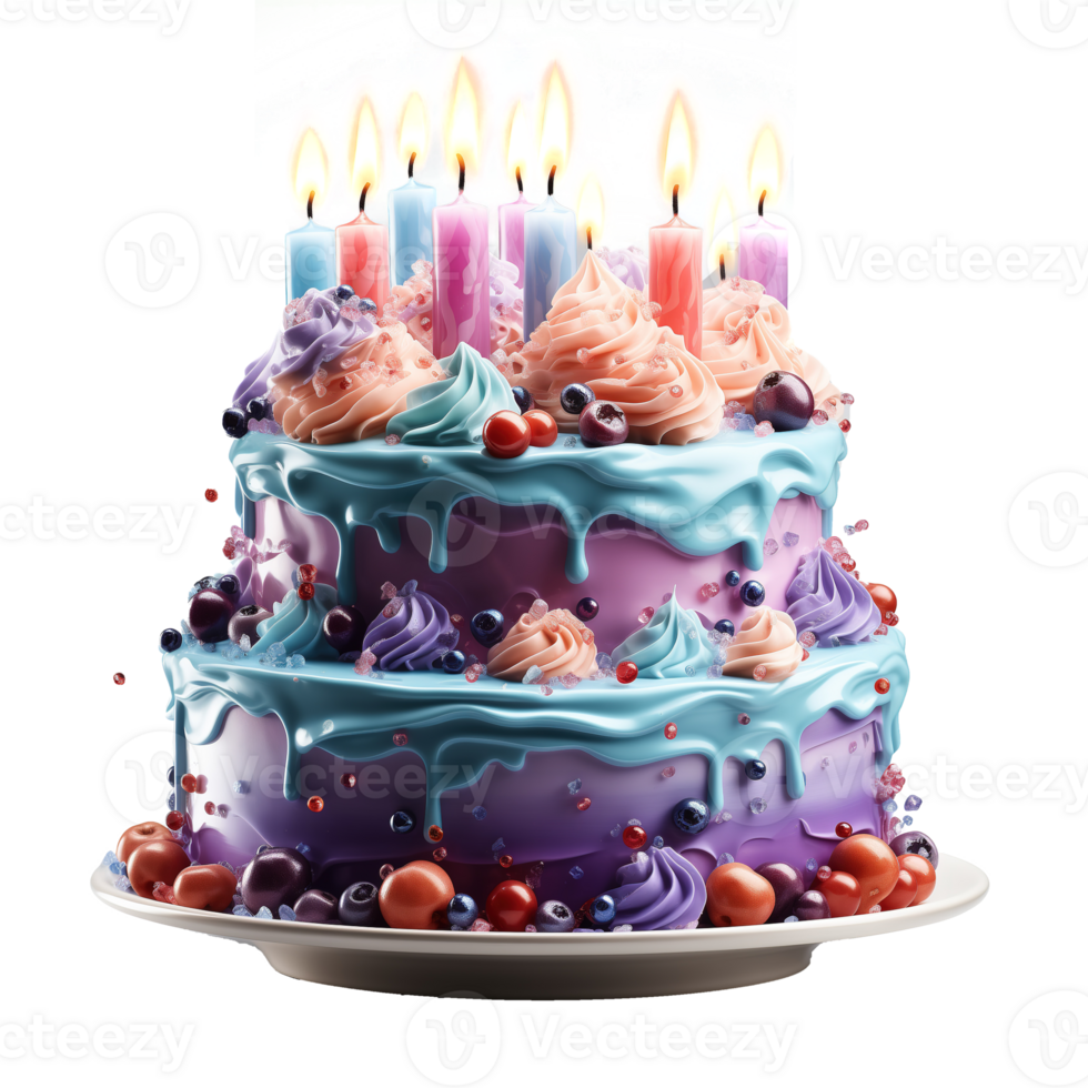 AI generated Birthday cake with candles isolated on transparent background png