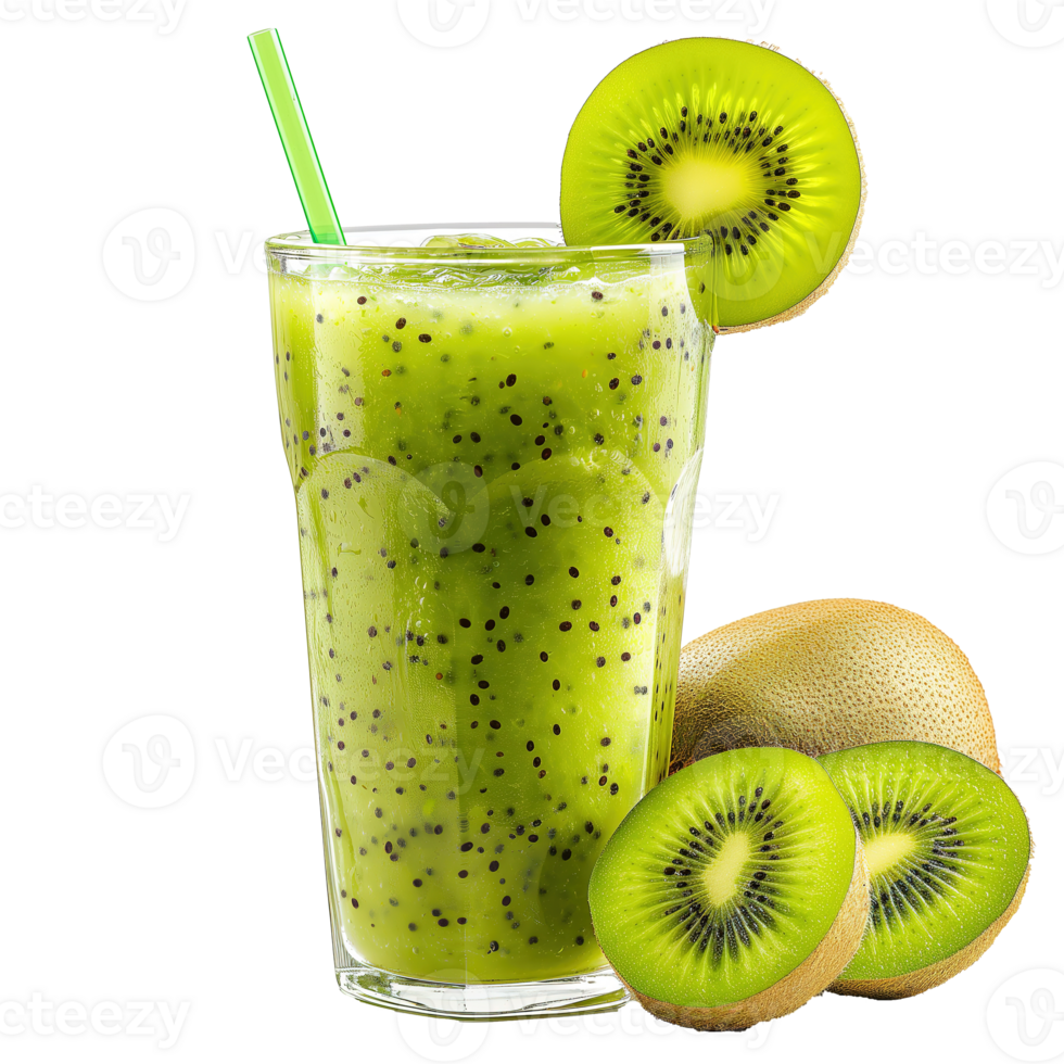 AI generated Kiwi smoothie in glass isolated on transparent background png