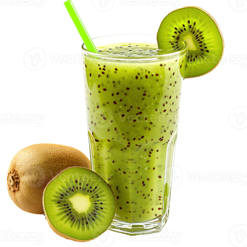 AI generated Kiwi smoothie in glass isolated on transparent background png