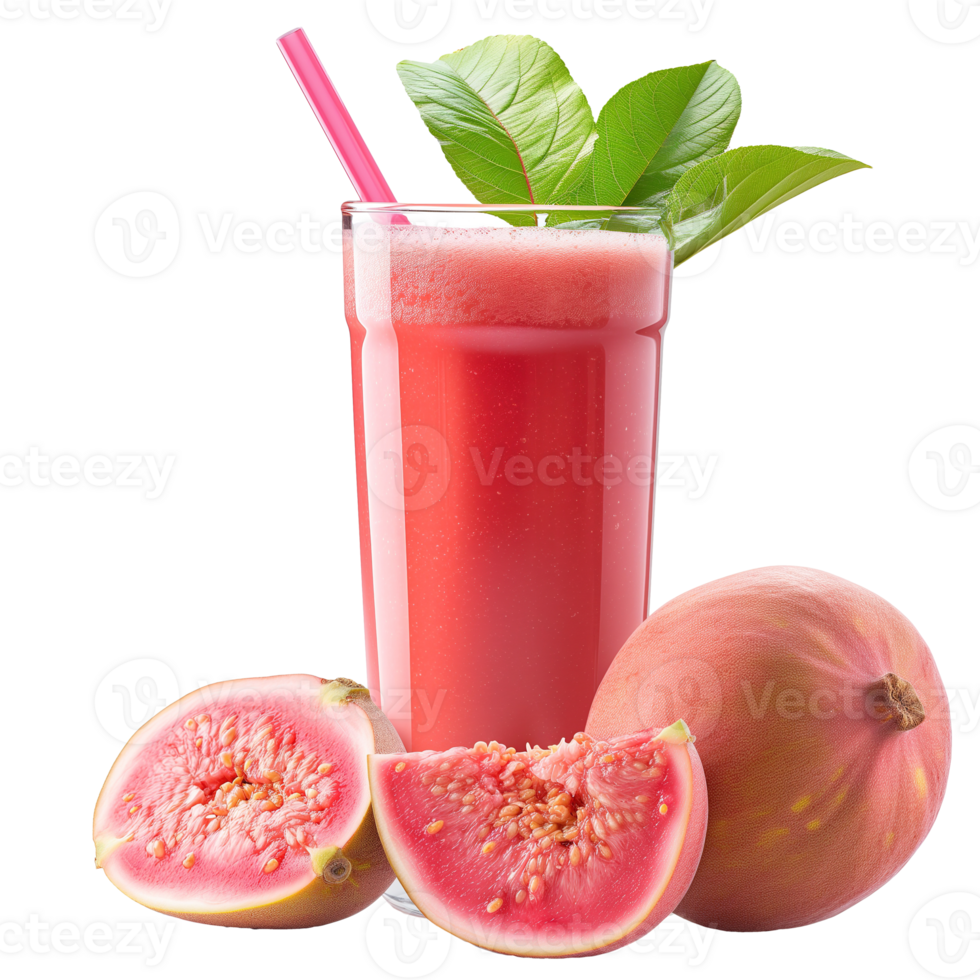 AI generated Fresh guava juice and guava fruits isolated on transparent background png