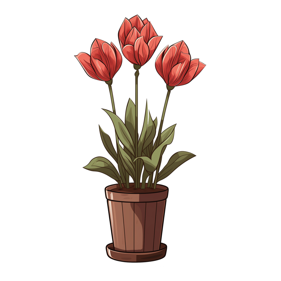 AI generated illustration of tulip in pot isolated on transparent background png