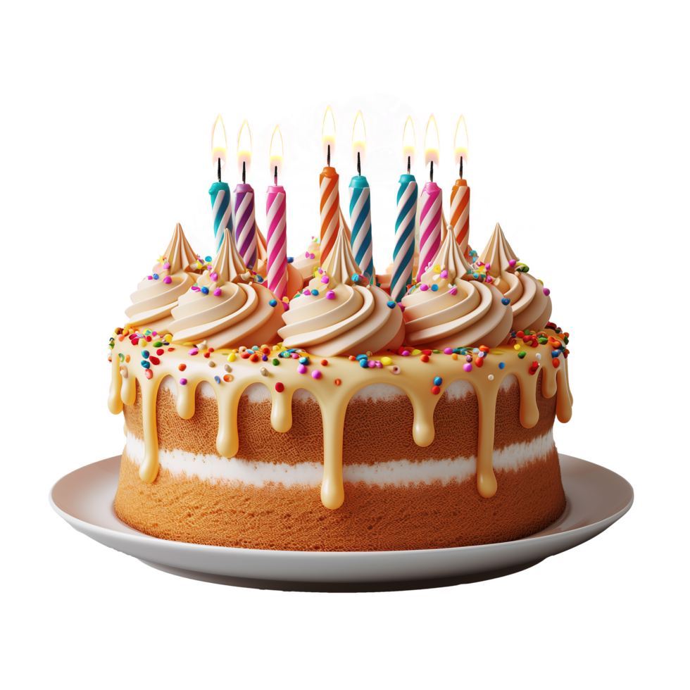 ai generado cumpleaños pastel con velas aislado en transparente antecedentes png