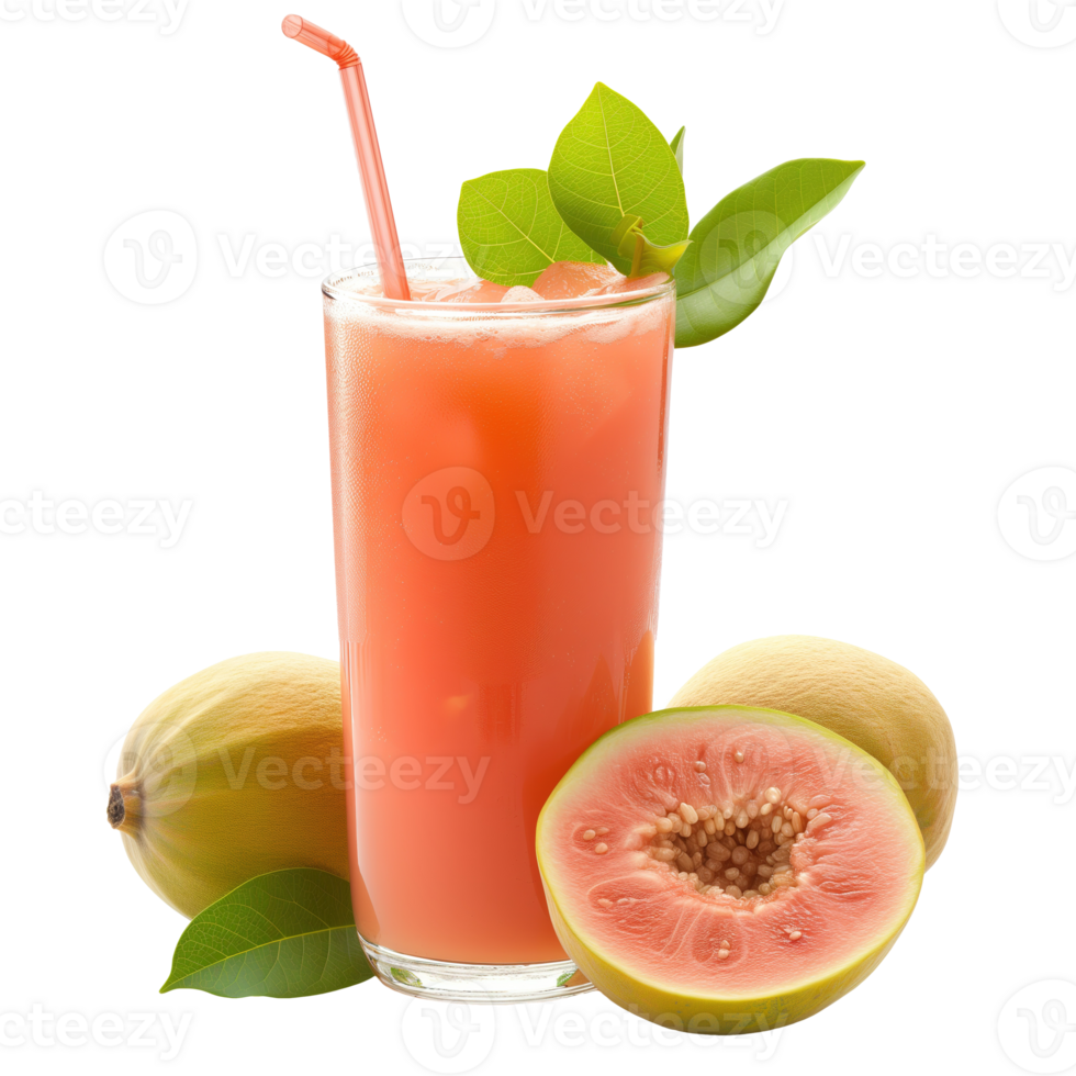 AI generated Fresh guava juice and guava fruits isolated on transparent background png