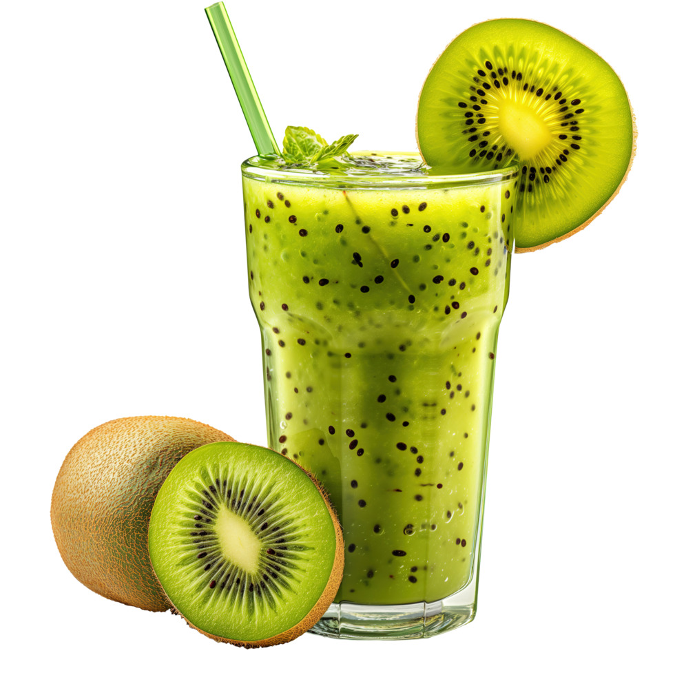 AI generated Kiwi smoothie in glass isolated on transparent background png