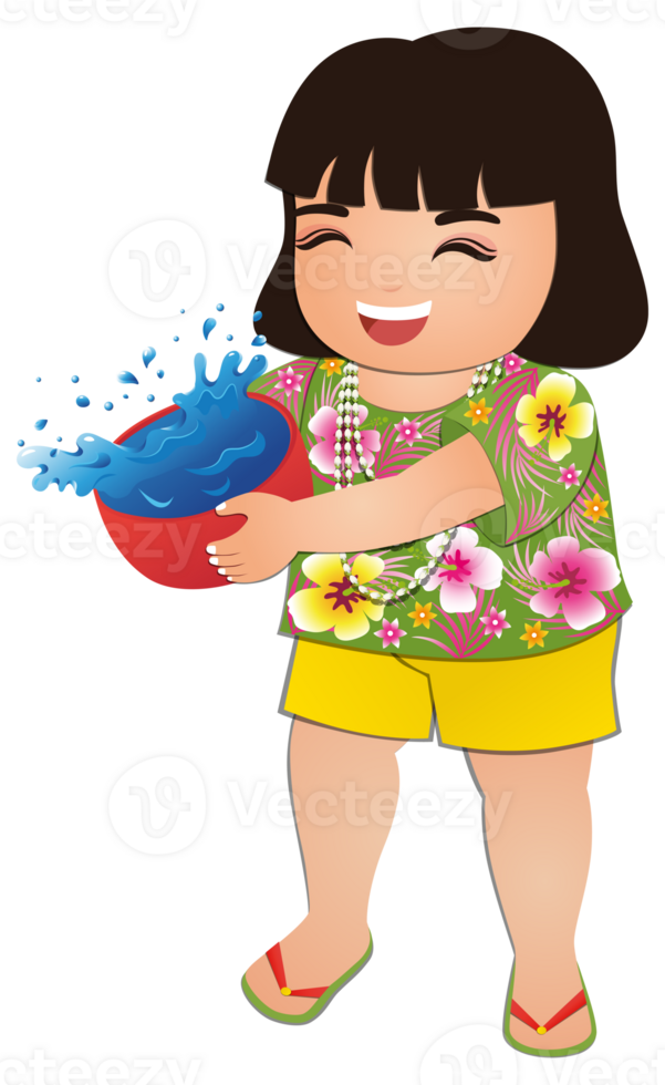 feliz fofa desenho animado vestindo flor camisa sorriu apreciar para songkran festival dentro Tailândia png