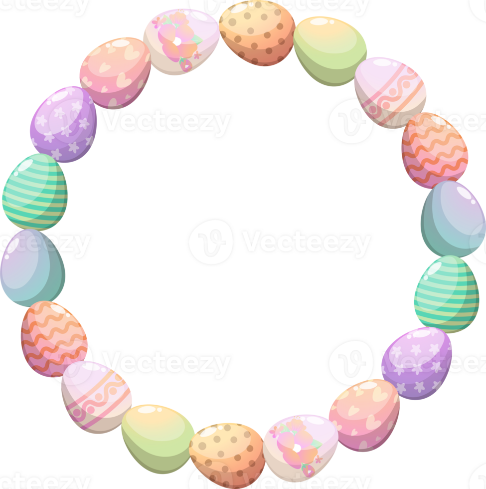 Easter wreath with flowers and eggs for greeting card png
