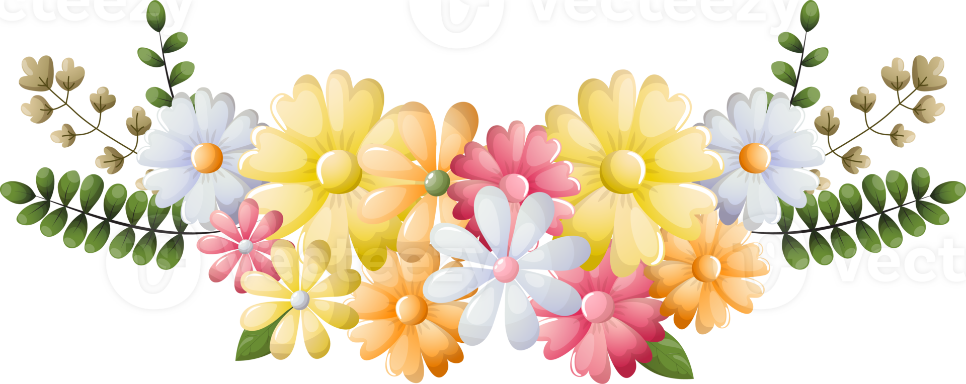 Easter wreath with flowers and eggs for greeting card png