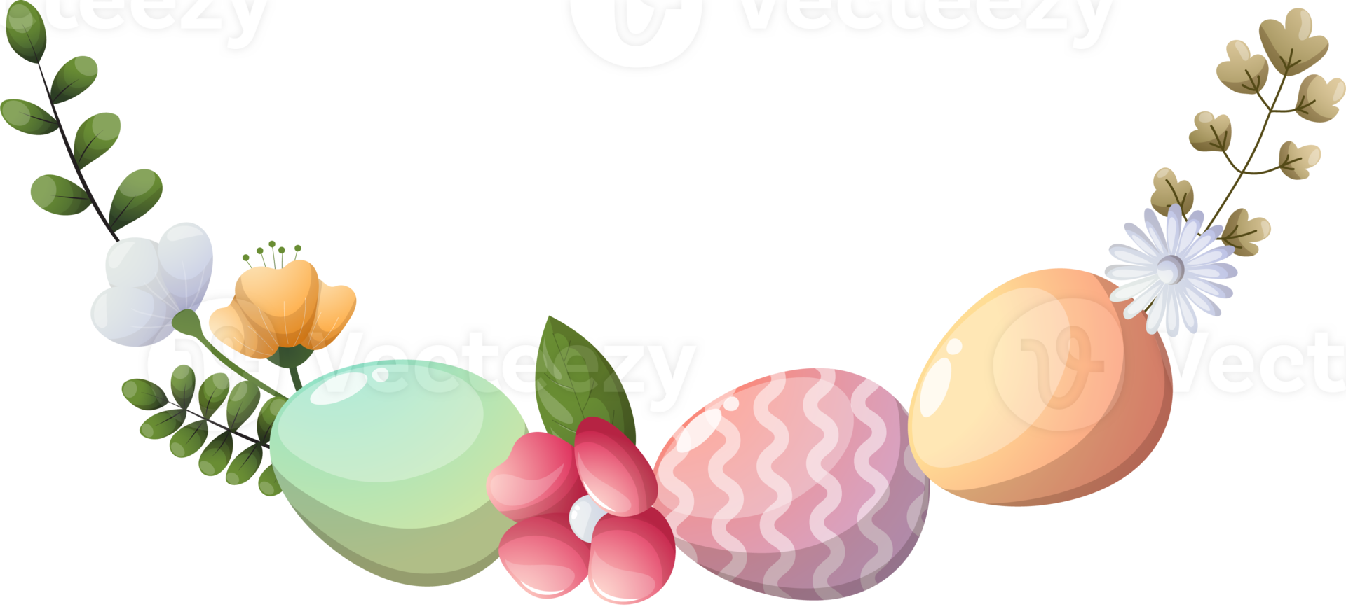 Easter wreath with flowers and eggs for greeting card png
