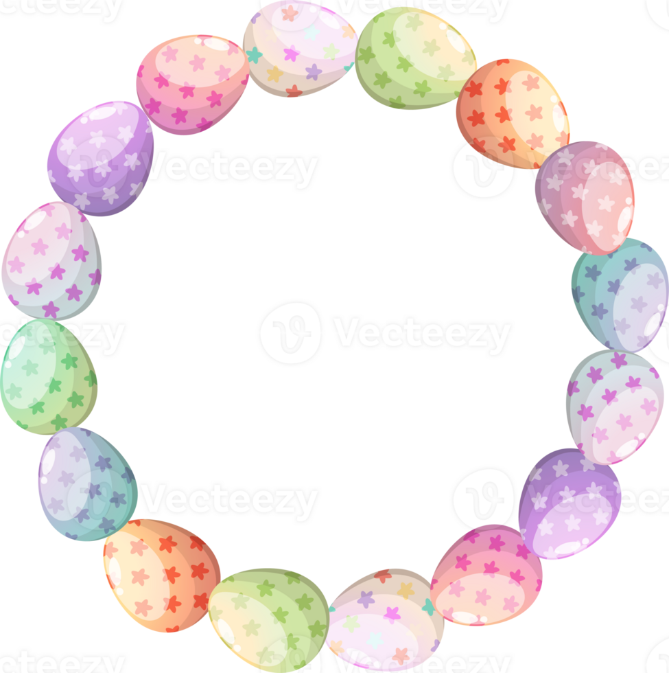 Easter wreath with flowers and eggs for greeting card png