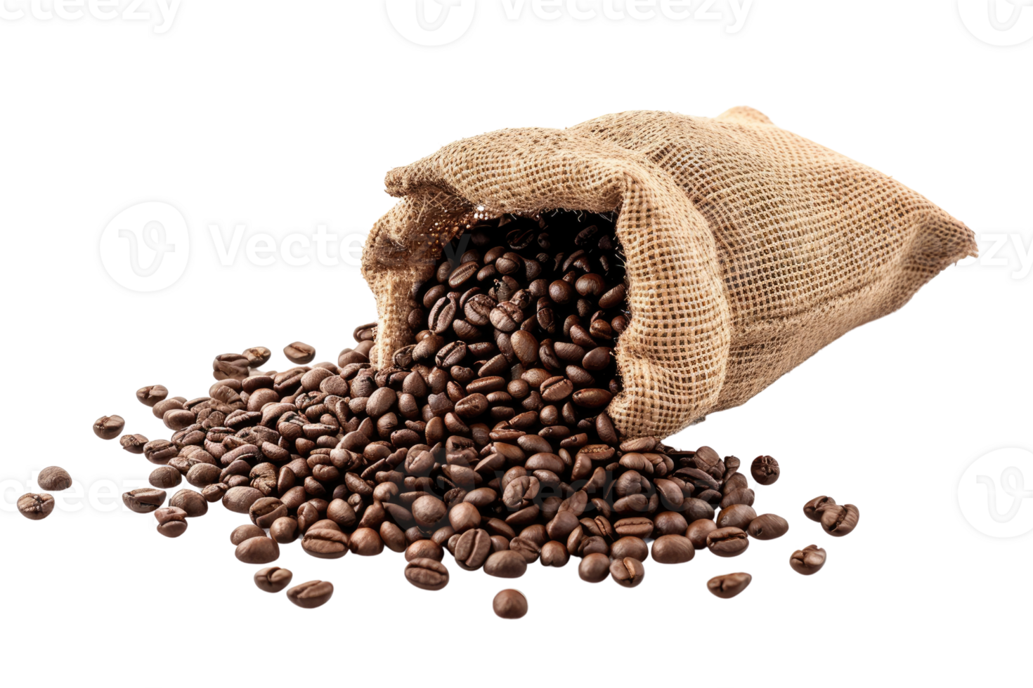 AI generated coffee beans in the sack isolated on transparent background png