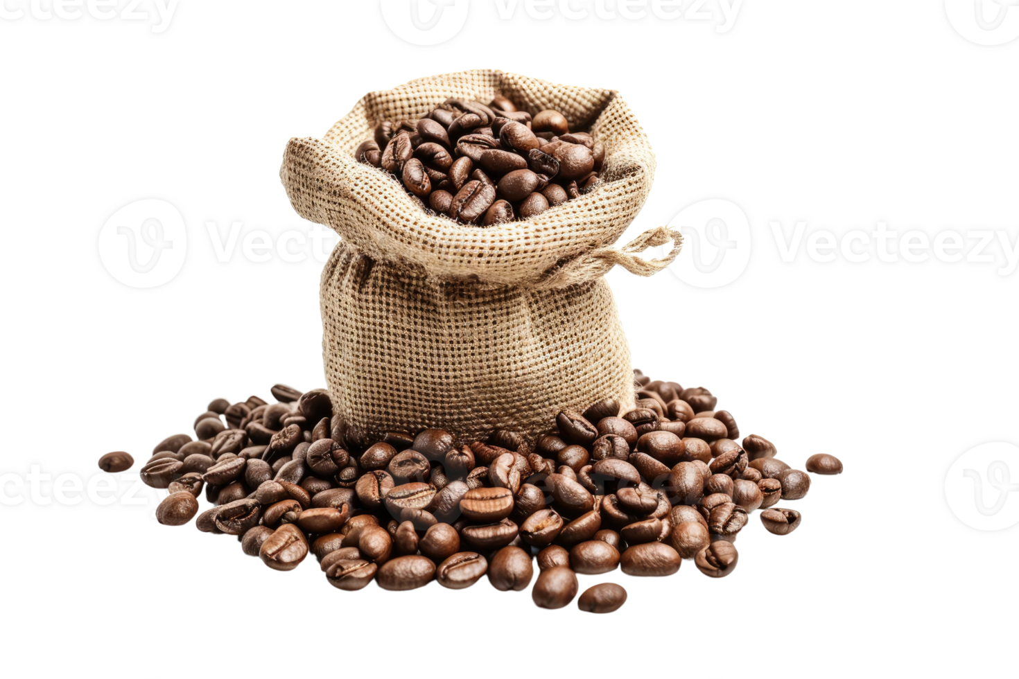 AI generated coffee beans in the sack isolated on transparent background png