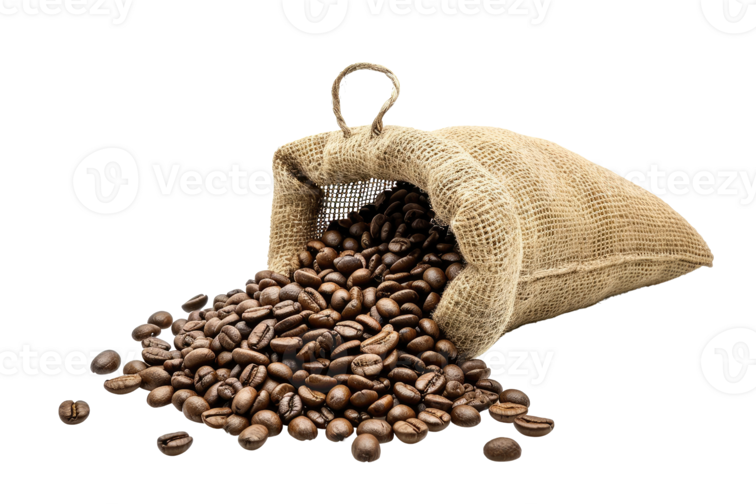 AI generated coffee beans in the sack isolated on transparent background png