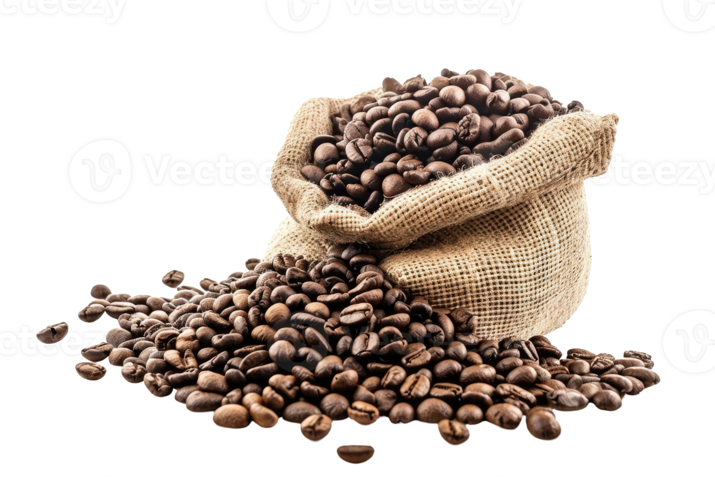 AI generated coffee beans in the sack isolated on transparent background png