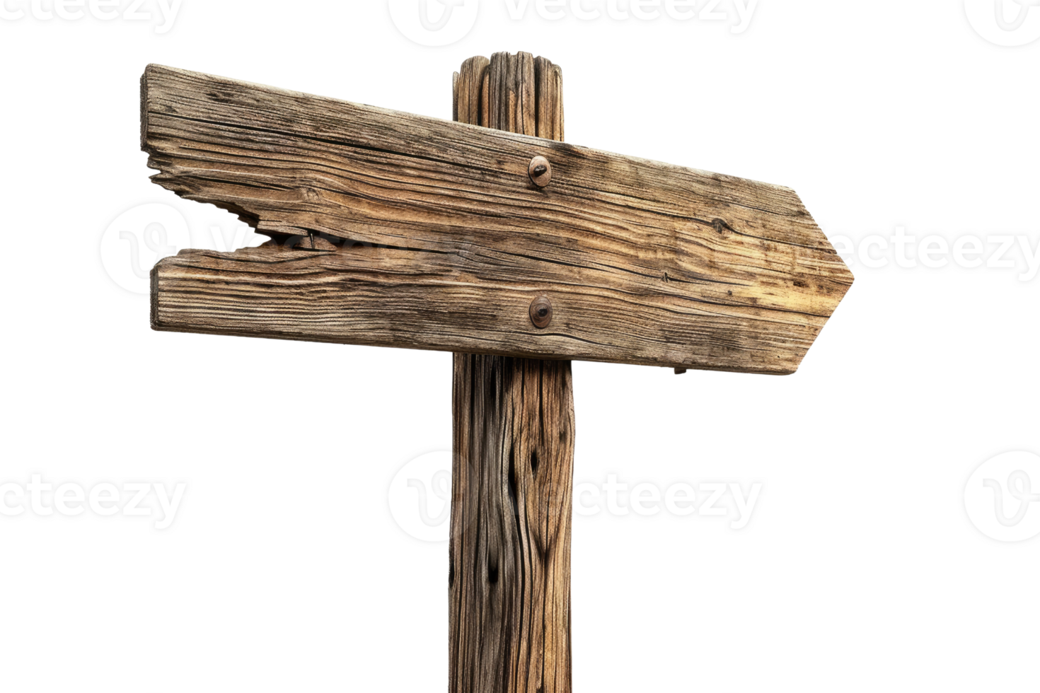 AI generated wooden direction signs with poles, isolated on white or transparent background png