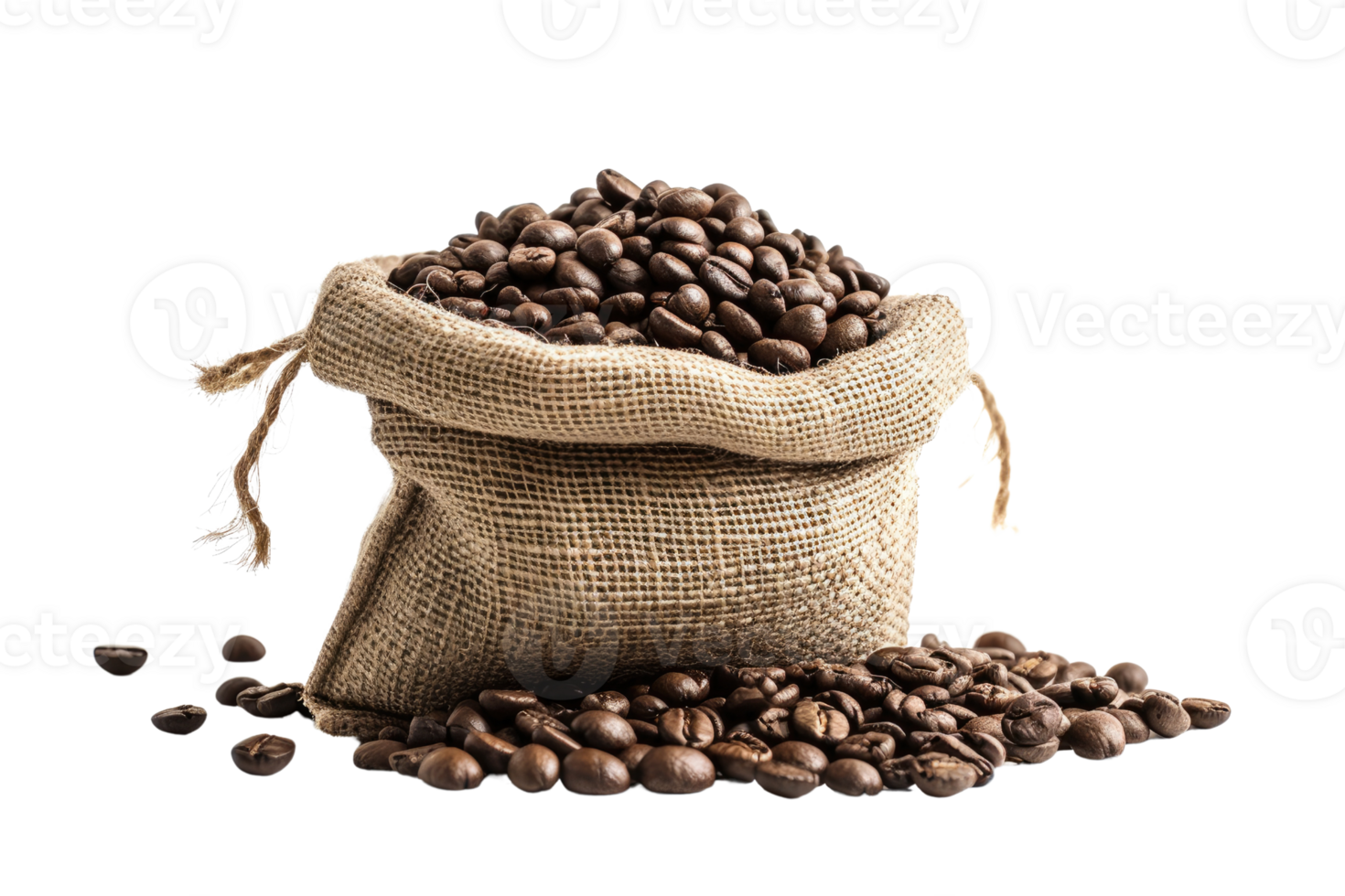 AI generated coffee beans in the sack isolated on transparent background png