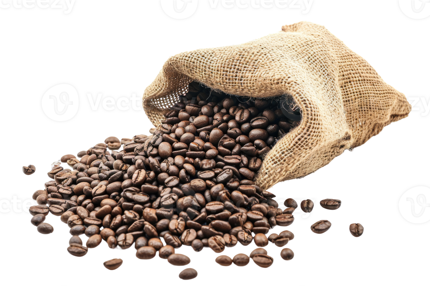 AI generated coffee beans in the sack isolated on transparent background png