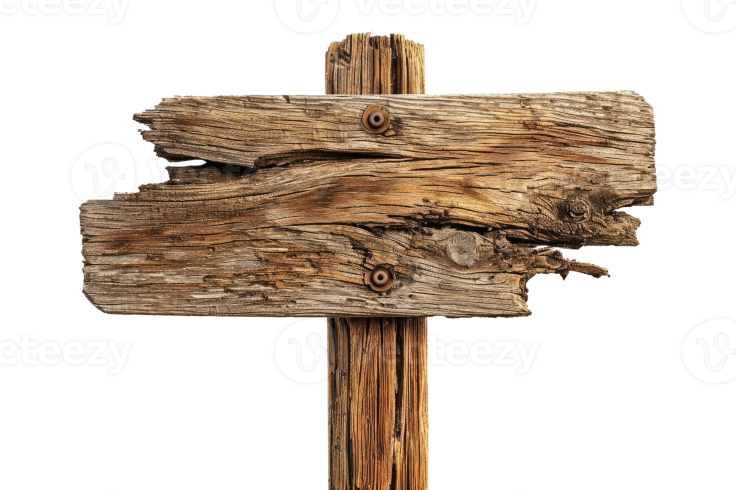 AI generated wooden direction signs with poles, isolated on white or transparent background png