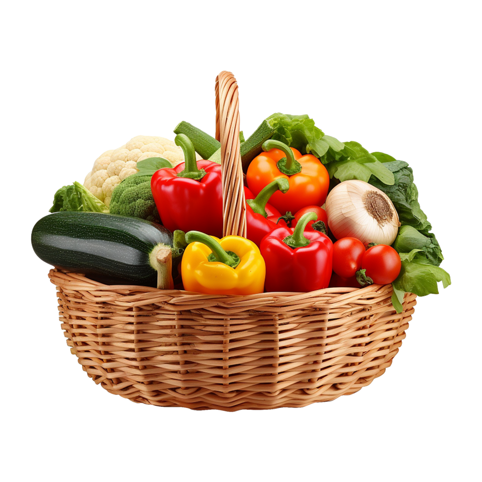 AI generated Vegetables in wooden bowl isolated on transparent background png