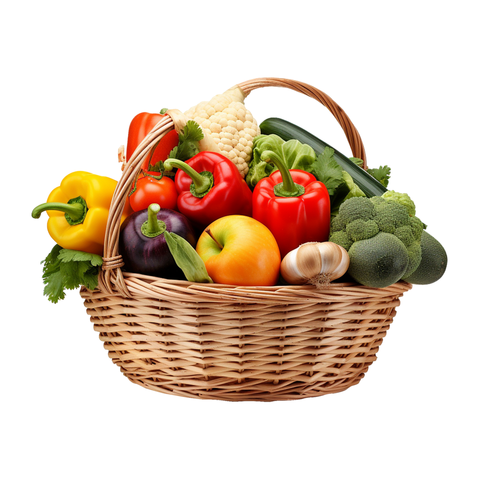 AI generated Vegetables in wooden bowl isolated on transparent background png