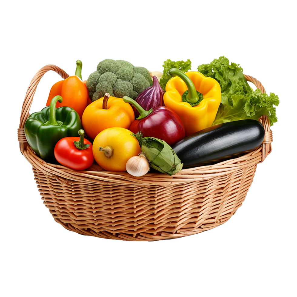 AI generated Vegetables in wooden bowl isolated on transparent background png