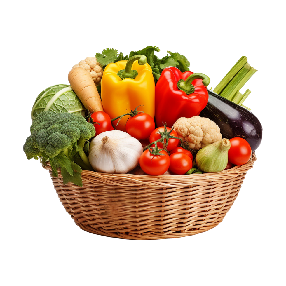 AI generated Vegetables in wooden bowl isolated on transparent background png
