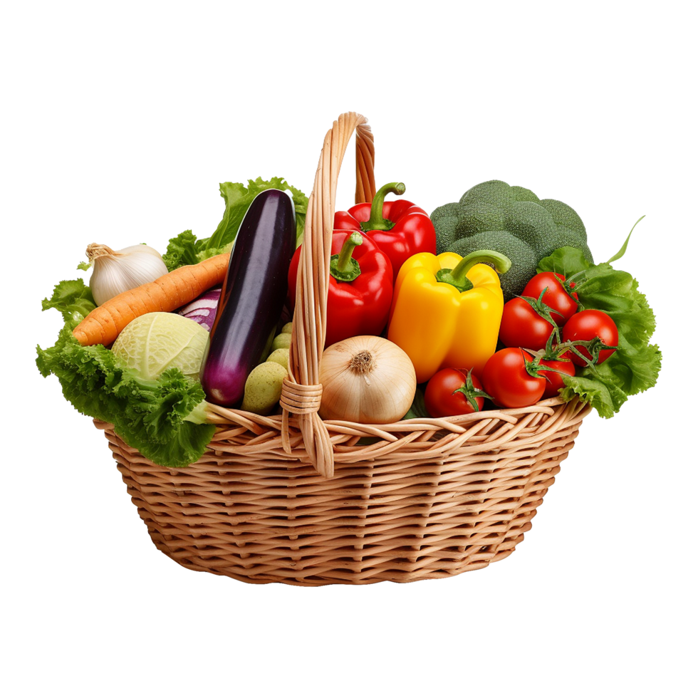 AI generated Vegetables in wooden bowl isolated on transparent background png