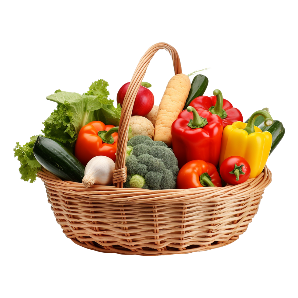 AI generated Vegetables in wooden bowl isolated on transparent background png