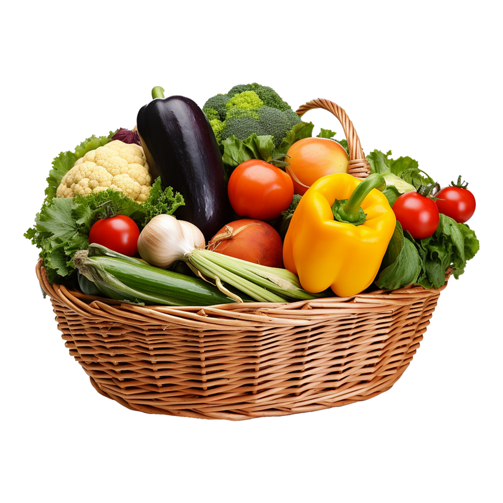 AI generated Vegetables in wooden bowl isolated on transparent background png