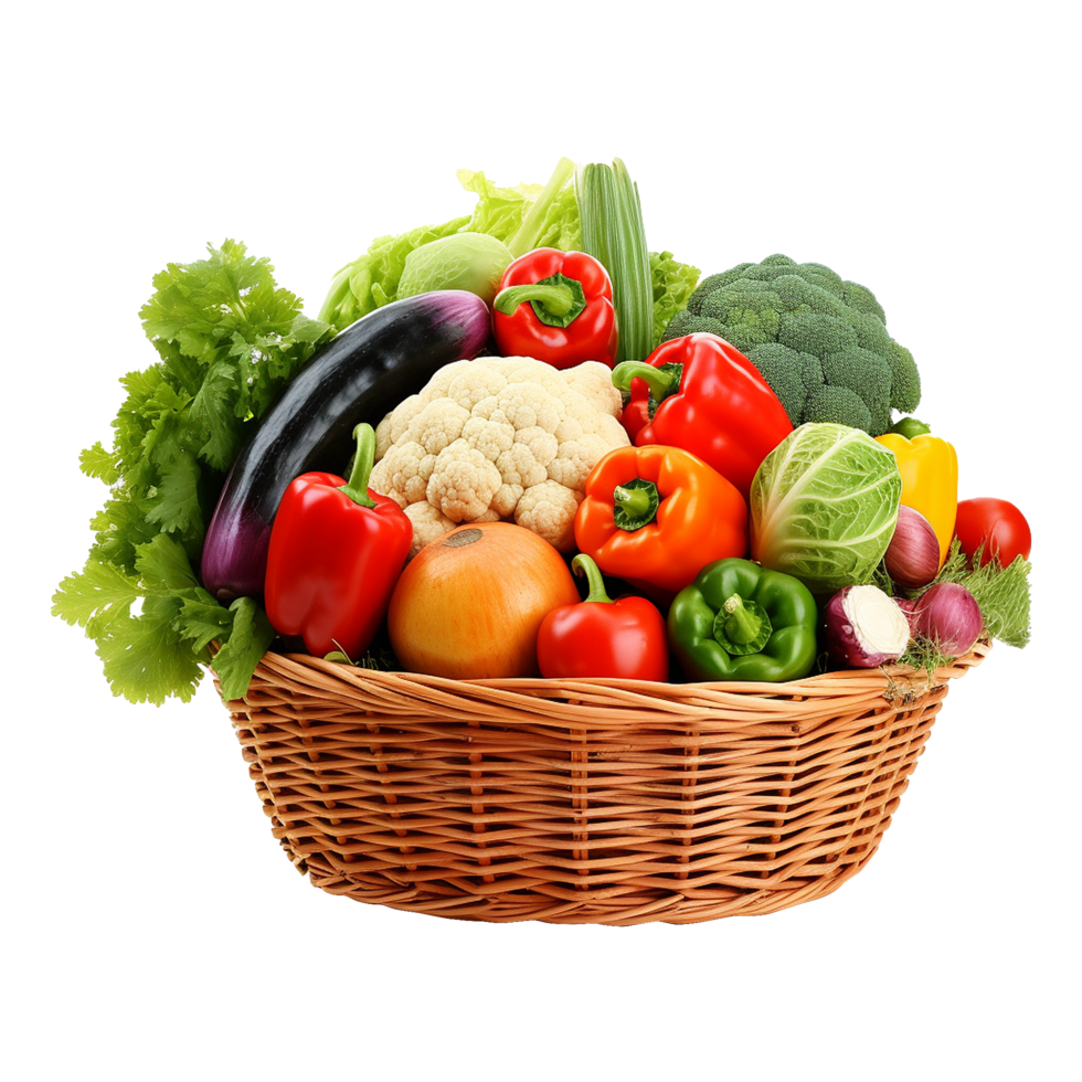 AI generated Vegetables in wooden bowl isolated on transparent background png