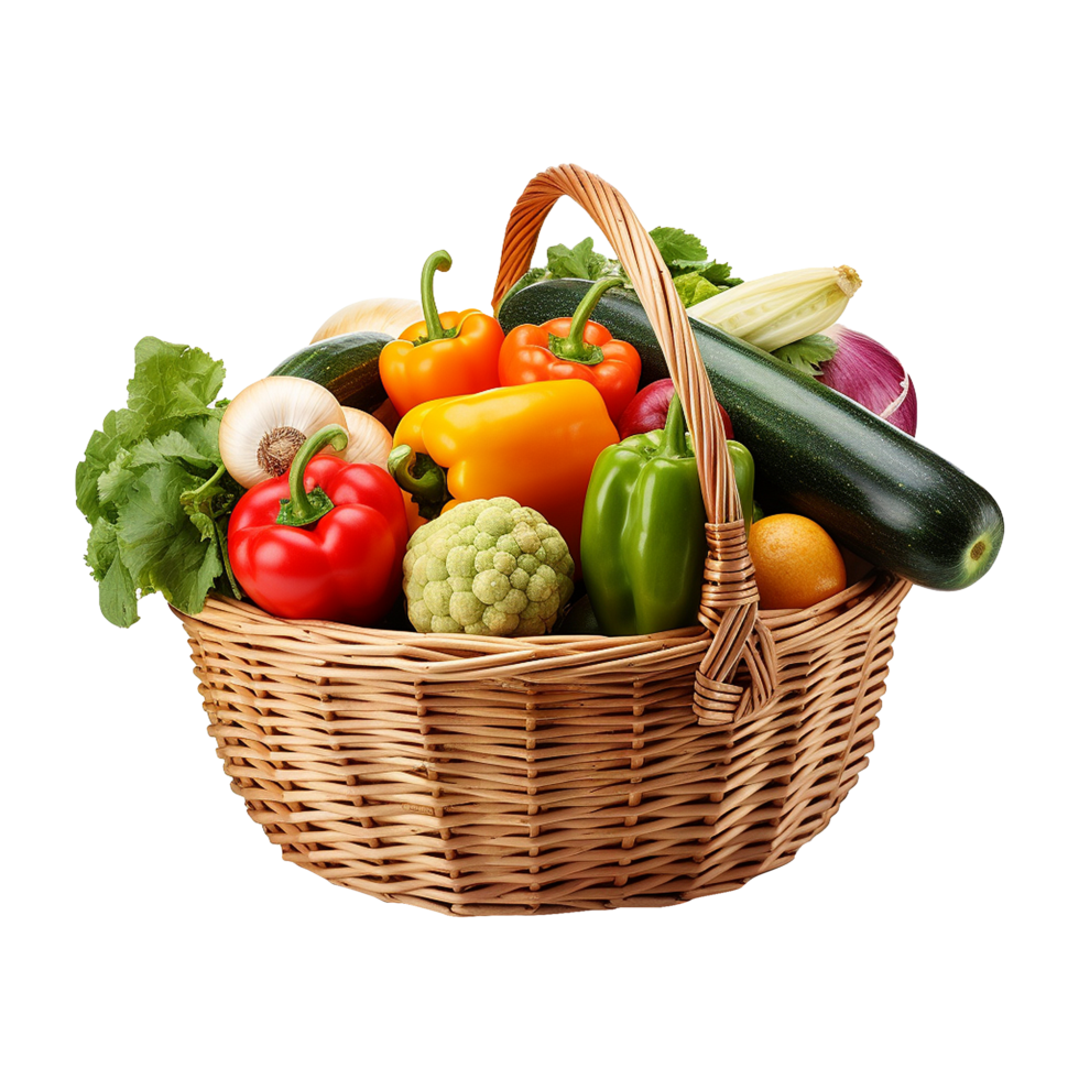 AI generated Vegetables in wooden bowl isolated on transparent background png