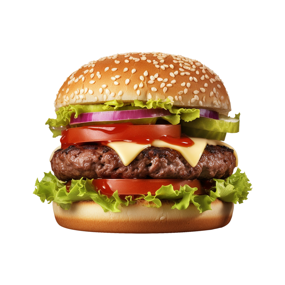 ai generado Fresco hamburguesa aislado en transparente antecedentes png