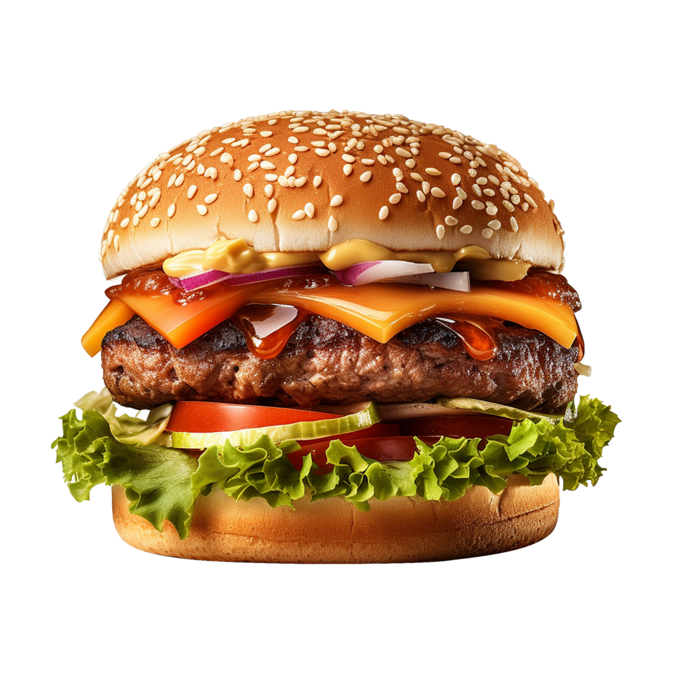 ai generado Fresco hamburguesa aislado en transparente antecedentes png